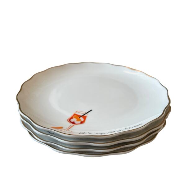 Godinger Appetizer Plates 6in Ceramic Set of 4 IT'S SPRITZ TIME White NEW - Picture 4 of 9